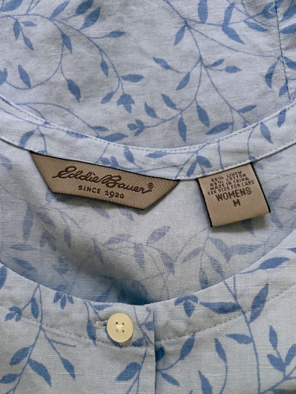 Blue Linen Cotton EDDIE BAUER Leafy Vine Tank Top - Picture 3 of 3